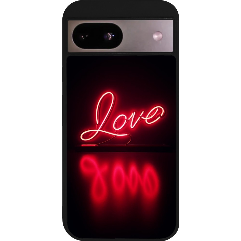 Google Pixel 8a Case Hülle - Silikon schwarz Valentine 2025 Neon Liebe