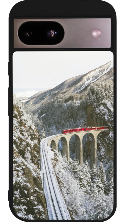 Coque Google Pixel 8a - Silicone rigide noir Winter 25 Winter polar express