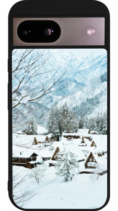Coque Google Pixel 8a - Silicone rigide noir Winter 25 Winter snowy landscape