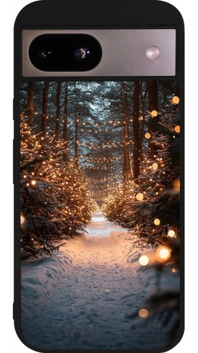 Coque Google Pixel 8a - Silicone rigide noir Winter 25 Winter snowy road