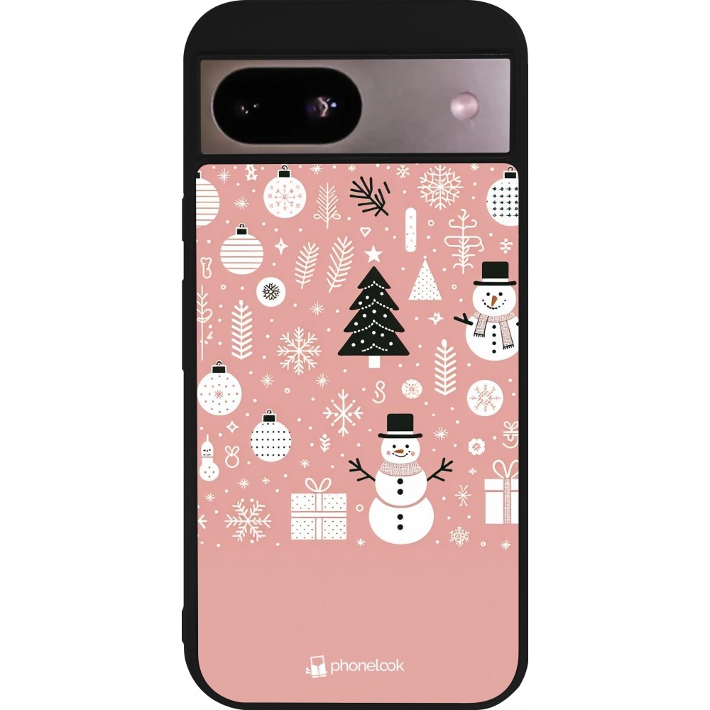 Google Pixel 8a Case Hülle - Silikon schwarz Weihnachten 2024 Rose Schneemann Weihnachten
