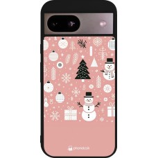 Google Pixel 8a Case Hülle - Silikon schwarz Weihnachten 2024 Rose Schneemann Weihnachten