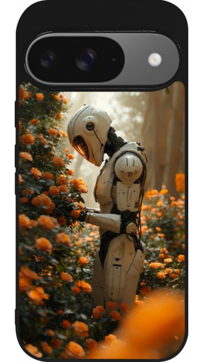 Coque Google Pixel 9 / Pixel 9 Pro - Silicone rigide noir Astronaut flowers 2025