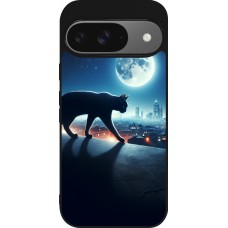 Google Pixel 9 / Pixel 9 Pro Case Hülle - Silikon schwarz Schwarze Katze unter dem Vollmond