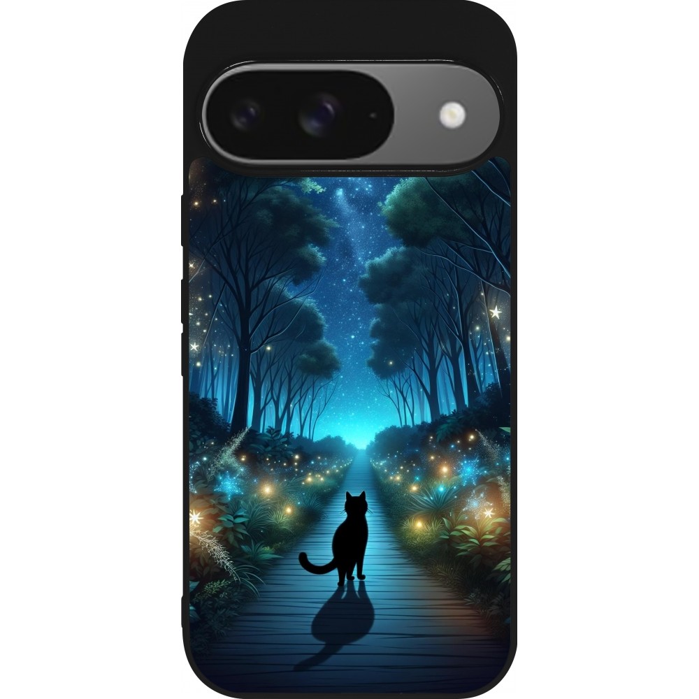 Google Pixel 9 / Pixel 9 Pro Case Hülle - Silikon schwarz Schwarze Katze Spaziergang