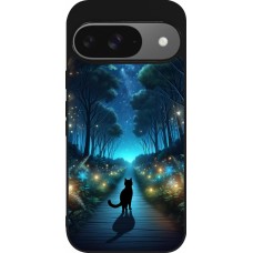 Google Pixel 9 / Pixel 9 Pro Case Hülle - Silikon schwarz Schwarze Katze Spaziergang