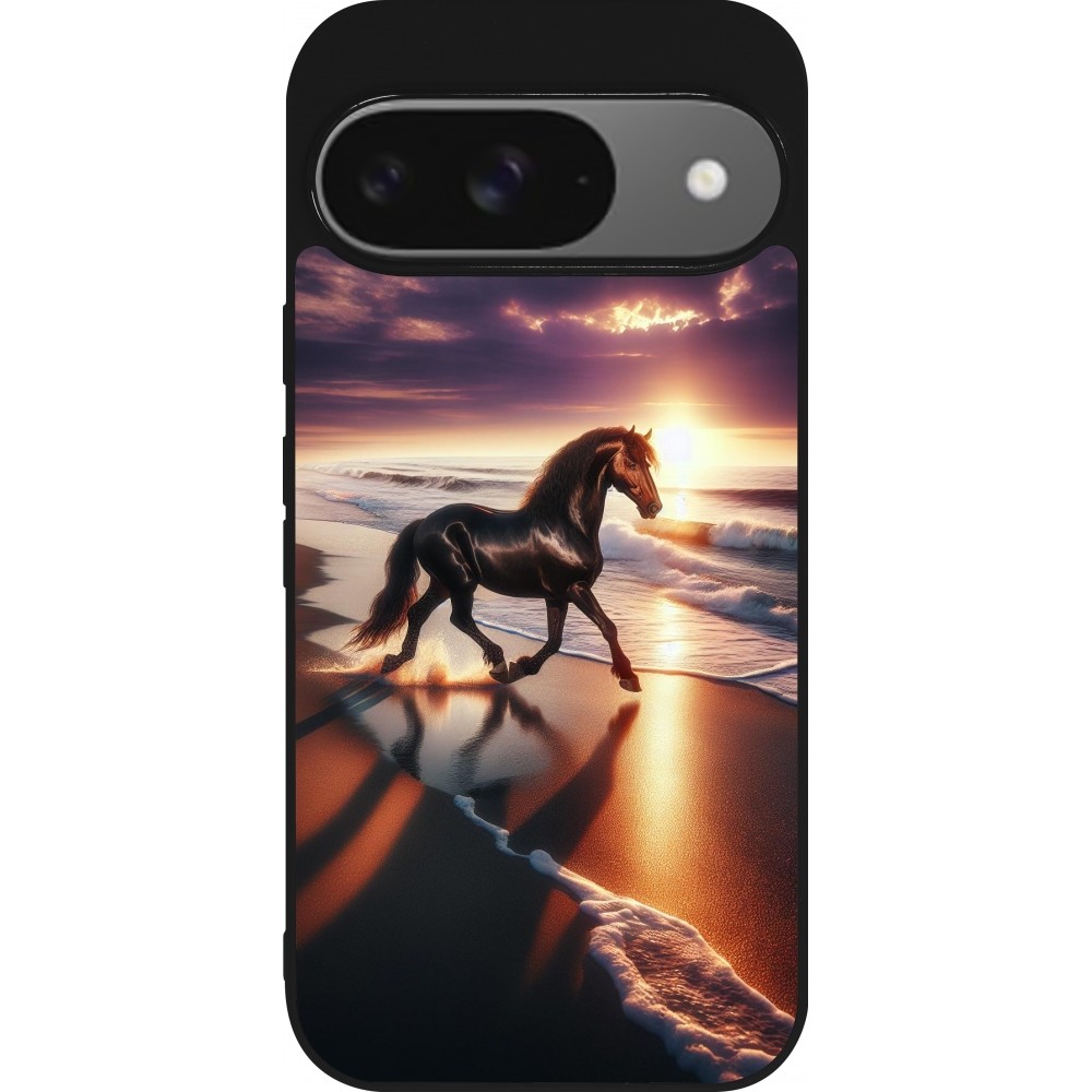 Google Pixel 9 / Pixel 9 Pro Case Hülle - Silikon schwarz Pferd majestätisch Strand