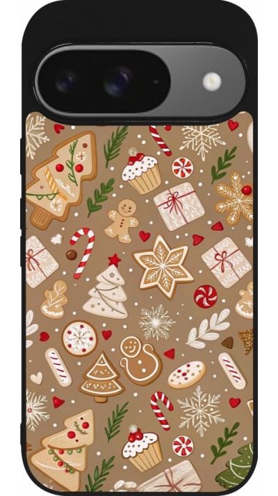 Google Pixel 9 / Pixel 9 Pro Case Hülle - Silikon schwarz Christmas 25 Pattern Ginger Cookie