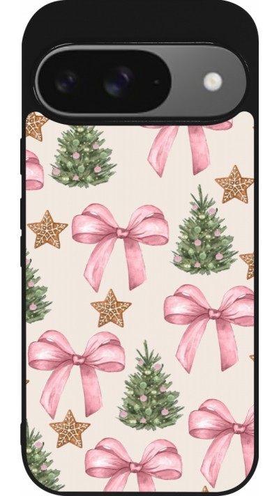 Google Pixel 9 / Pixel 9 Pro Case Hülle - Silikon schwarz Christmas 25 Vintage Ribbons