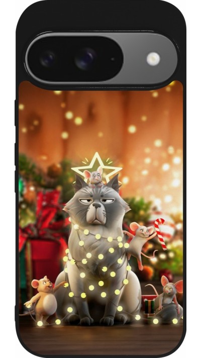 Google Pixel 9 / Pixel 9 Pro Case Hülle - Silikon schwarz Christmas 25 Xmas Cat