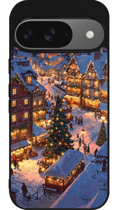 Google Pixel 9 / Pixel 9 Pro Case Hülle - Silikon schwarz Christmas 25 Xmas Village