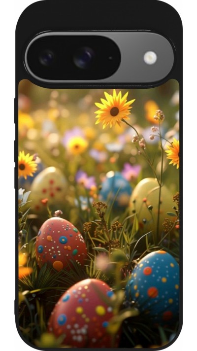 Google Pixel 9 / Pixel 9 Pro Case Hülle - Silikon schwarz Easter 2026 Decorated eggs