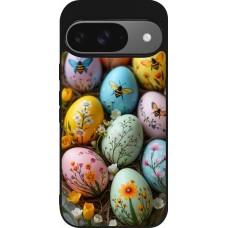 Google Pixel 9 / Pixel 9 Pro Case Hülle - Silikon schwarz Easter 2026 Eggs with bees