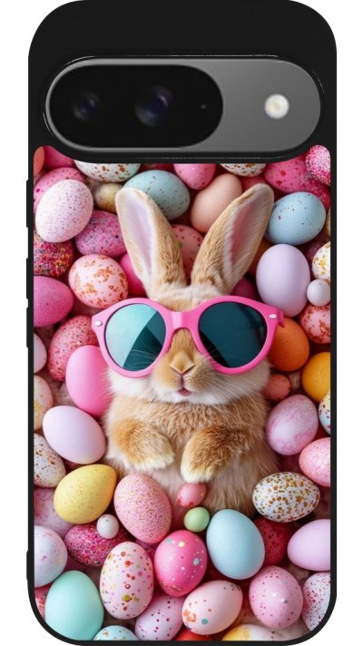 Google Pixel 9 / Pixel 9 Pro Case Hülle - Silikon schwarz Easter 2026 Rabbit fun