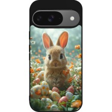 Google Pixel 9 / Pixel 9 Pro Case Hülle - Silikon schwarz Easter 2026 Rabbit in the garden