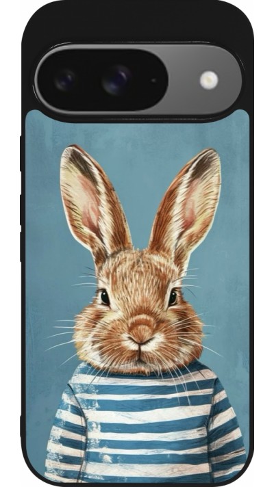 Google Pixel 9 / Pixel 9 Pro Case Hülle - Silikon schwarz Easter 2026 Rabbit navy