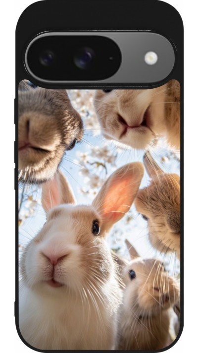 Google Pixel 9 / Pixel 9 Pro Case Hülle - Silikon schwarz Easter 2026 Rabbits