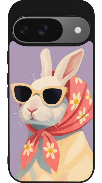 Google Pixel 9 / Pixel 9 Pro Case Hülle - Silikon schwarz Easter 2026 Rabbit with scarf