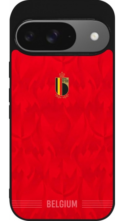 Coque Google Pixel 9 / Pixel 9 Pro - Silicone rigide noir Maillot de football Belgique 2026 personnalisable