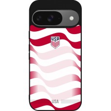 Coque Google Pixel 9 / Pixel 9 Pro - Silicone rigide noir Maillot de football États-Unis 2026 personnalisable