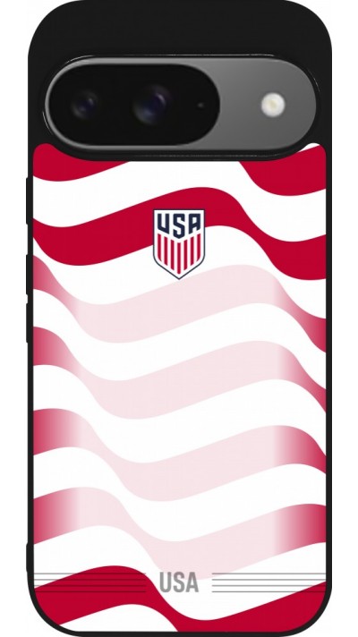 Coque Google Pixel 9 / Pixel 9 Pro - Silicone rigide noir Maillot de football États-Unis 2026 personnalisable