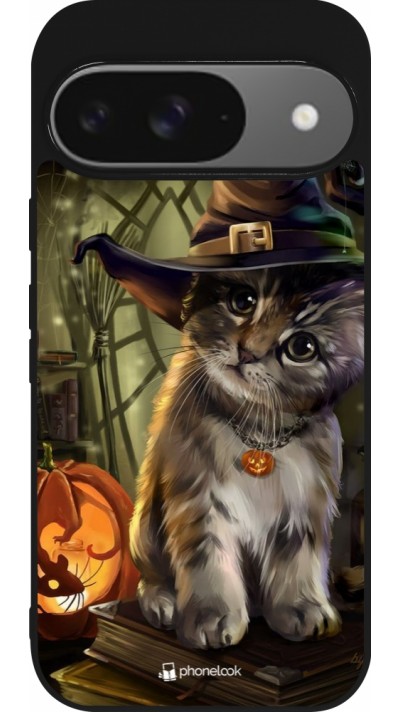 Coque Google Pixel 9 / Pixel 9 Pro - Silicone rigide noir Halloween 21 Witch cat Coque Google Pixel 9 / Pixel 9 Pro - Silicone rigide noir Halloween 21 Witch cat