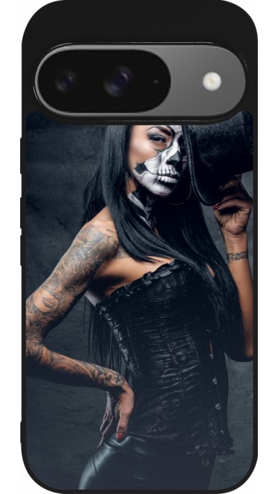 Coque Google Pixel 9 / Pixel 9 Pro - Silicone rigide noir Halloween 22 Tattooed Girl Coque Google Pixel 9 / Pixel 9 Pro - Silicone rigide noir Halloween 22 Tattooed Girl