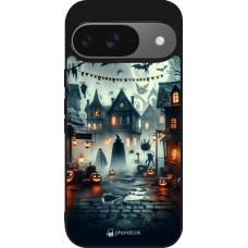 Google Pixel 9 / Pixel 9 Pro Case Hülle - Silikon schwarz Halloween Spukstadt