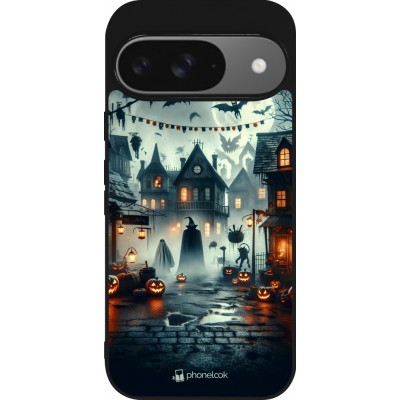 Google Pixel 9 / Pixel 9 Pro Case Hülle - Silikon schwarz Halloween Spukstadt