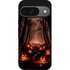 Google Pixel 9 / Pixel 9 Pro Case Hülle - Silikon schwarz Halloween 2025 Road of Terrifying Pumpkins