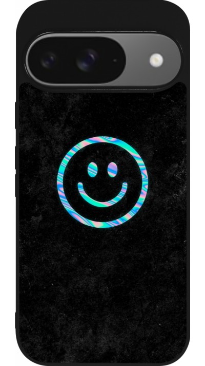 Coque Google Pixel 9 / Pixel 9 Pro - Silicone rigide noir Happy smiely irisé Coque Google Pixel 9 / Pixel 9 Pro - Silicone rigide noir Happy smiely irisé
