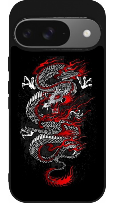 Coque Google Pixel 9 / Pixel 9 Pro - Silicone rigide noir Japanese style Dragon Tattoo Red Black Coque Google Pixel 9 / Pixel 9 Pro - Silicone rigide noir Japanese style Dragon Tattoo Red Black