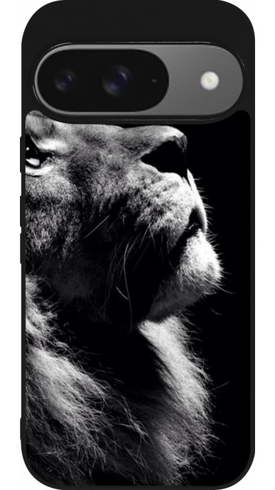 Coque Google Pixel 9 / Pixel 9 Pro - Silicone rigide noir Lion looking up Coque Google Pixel 9 / Pixel 9 Pro - Silicone rigide noir Lion looking up