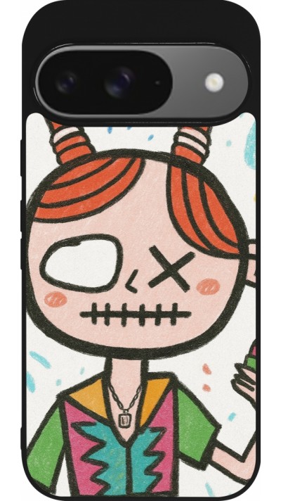 Coque Google Pixel 9 / Pixel 9 Pro - Silicone rigide noir Little Girl Sketch