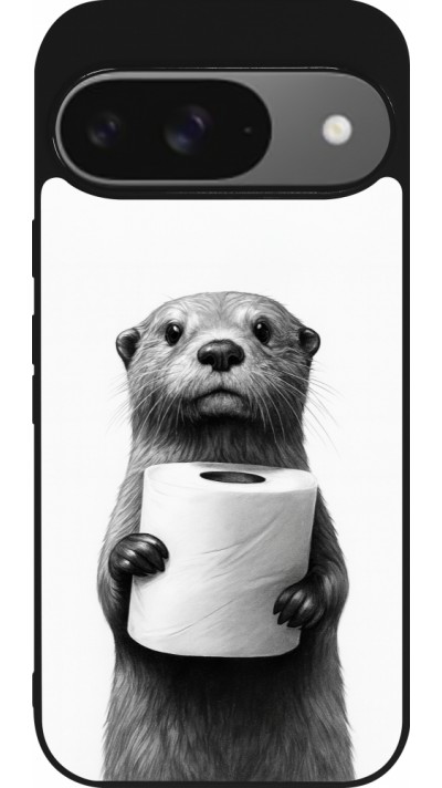 Coque Google Pixel 9 / Pixel 9 Pro - Silicone rigide noir Loutre papier de toilette