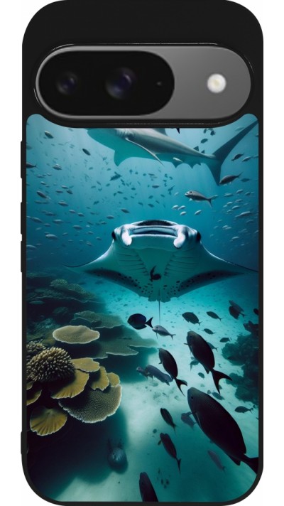Coque Google Pixel 9 / Pixel 9 Pro - Silicone rigide noir Manta Lagon Nettoyage Coque Google Pixel 9 / Pixel 9 Pro - Silicone rigide noir Manta Lagon Nettoyage