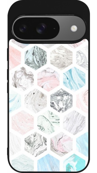 Coque Google Pixel 9 / Pixel 9 Pro - Silicone rigide noir Marble Everything