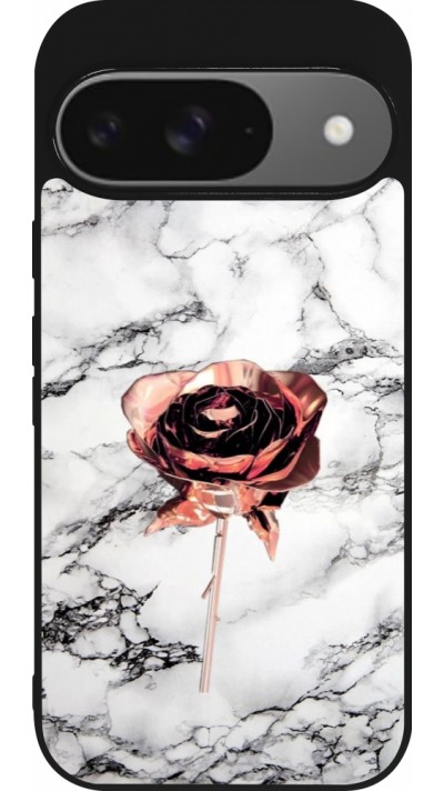 Coque Google Pixel 9 / Pixel 9 Pro - Silicone rigide noir Marble Rose Gold Coque Google Pixel 9 / Pixel 9 Pro - Silicone rigide noir Marble Rose Gold