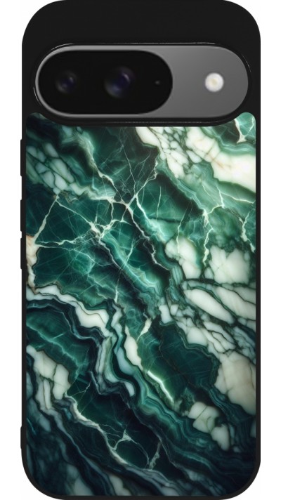 Coque Google Pixel 9 / Pixel 9 Pro - Silicone rigide noir Marbre vert majestueux Coque Google Pixel 9 / Pixel 9 Pro - Silicone rigide noir Marbre vert majestueux
