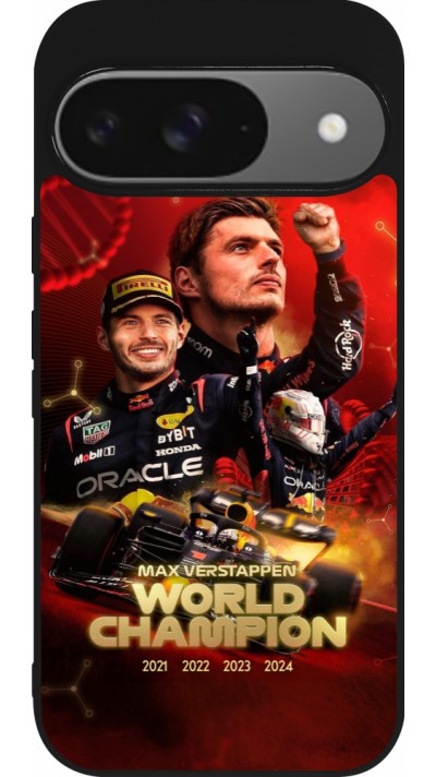 Coque Google Pixel 9 / Pixel 9 Pro - Silicone rigide noir Max Verstappen Champion 2023 Coque Google Pixel 9 / Pixel 9 Pro - Silicone rigide noir Max Verstappen Champion 2023