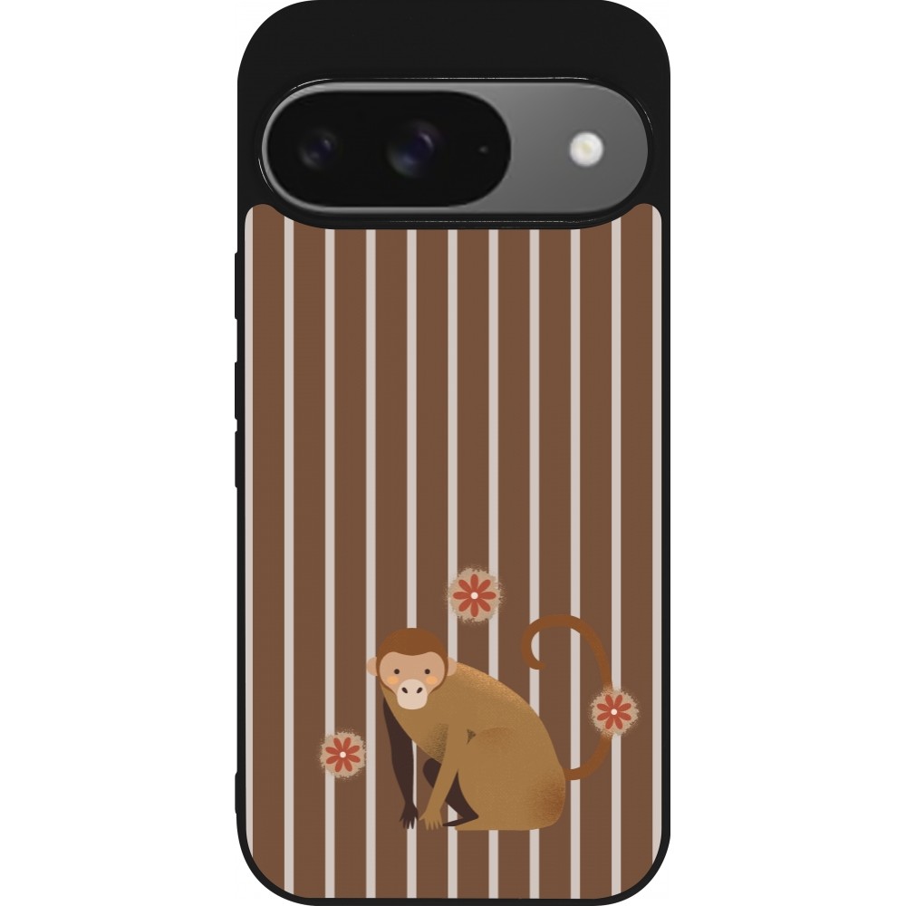 Google Pixel 9 / Pixel 9 Pro Case Hülle - Silikon schwarz Monkey with stripes