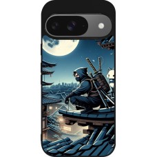 Google Pixel 9 / Pixel 9 Pro Case Hülle - Silikon schwarz Ninja unter dem Mond