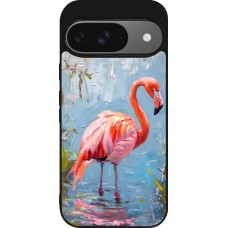 Google Pixel 9 / Pixel 9 Pro Case Hülle - Silikon schwarz Paint Flamingo
