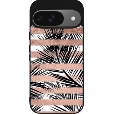 Google Pixel 9 / Pixel 9 Pro Case Hülle - Silikon schwarz Palm trees gold stripes