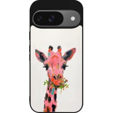 Google Pixel 9 / Pixel 9 Pro Case Hülle - Silikon schwarz Pink Girafe Paint