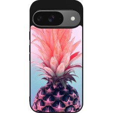 Google Pixel 9 / Pixel 9 Pro Case Hülle - Silikon schwarz Purple Pink Pineapple