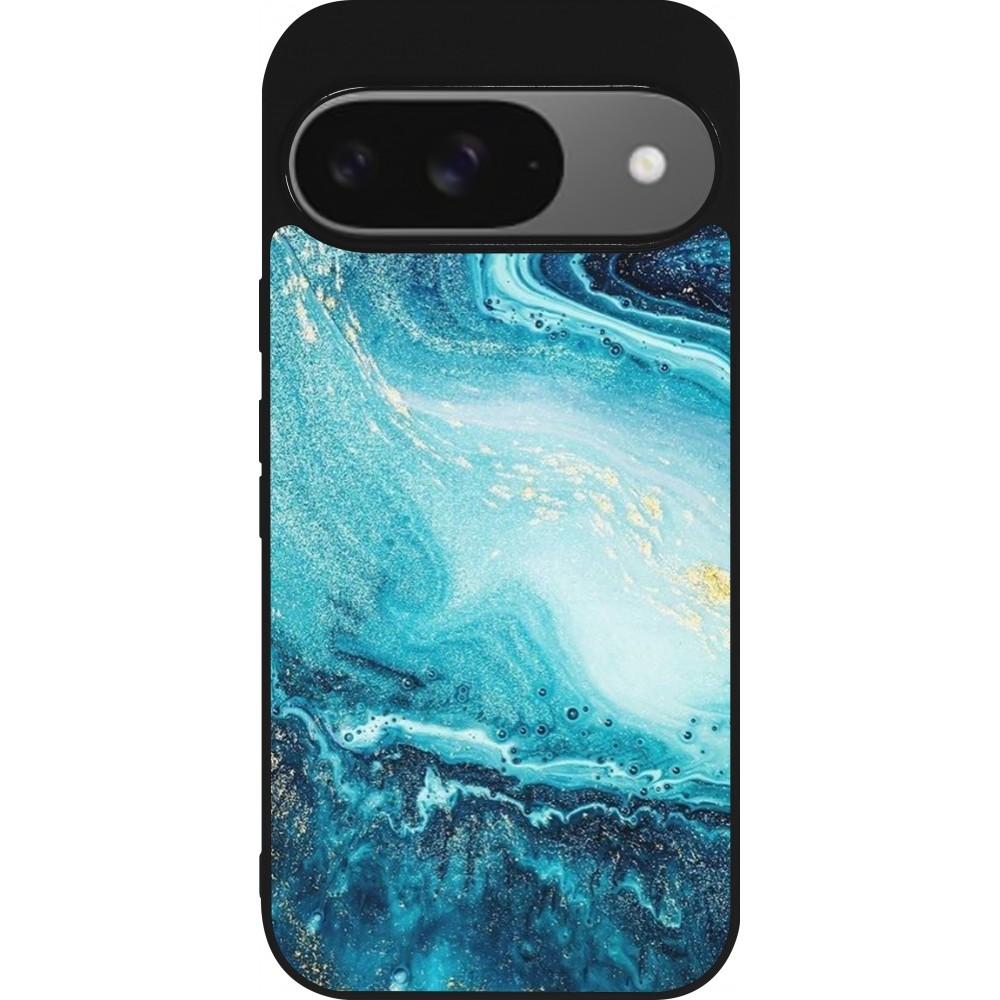 Google Pixel 9 / Pixel 9 Pro Case Hülle - Silikon schwarz Sea Foam Blue