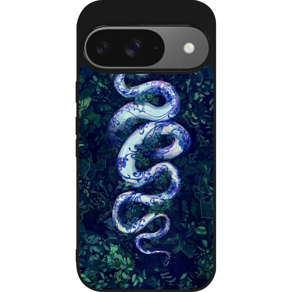 Google Pixel 9 / Pixel 9 Pro Case Hülle - Silikon schwarz Snake Blue Anaconda