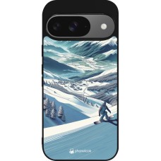 Google Pixel 9 / Pixel 9 Pro Case Hülle - Silikon schwarz Snowboarder Berg