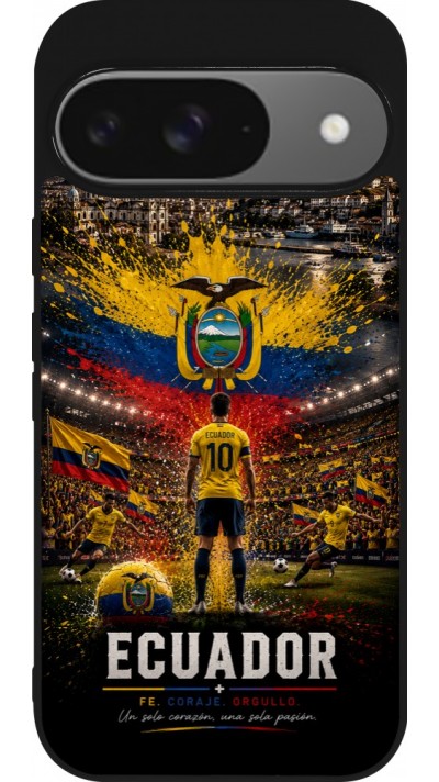 Coque Google Pixel 9 / Pixel 9 Pro - Silicone rigide noir Football Équateur splash 2026